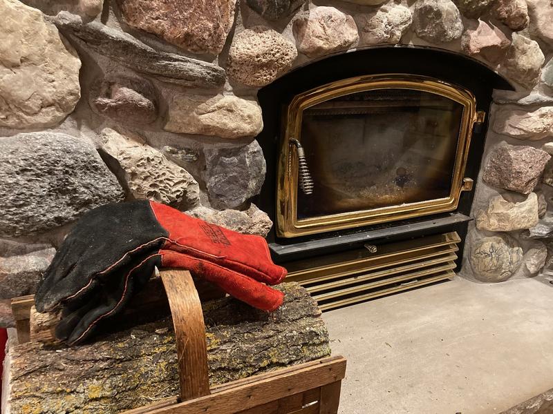 Welding Gloves near fireplace